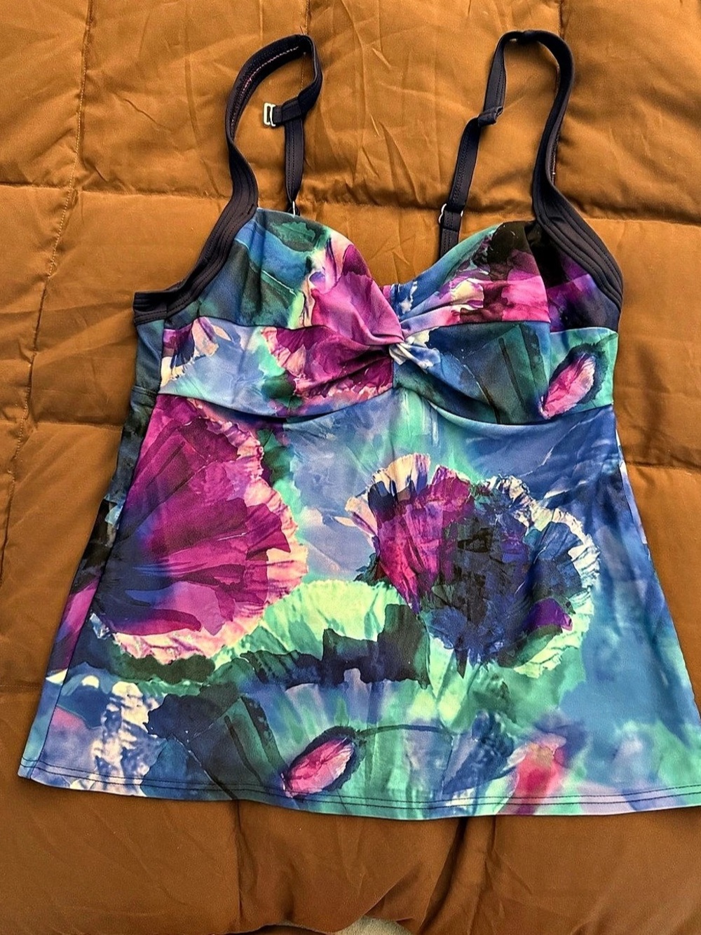 Title Nine Abstract Floral Tankini Blue & Pink 34C